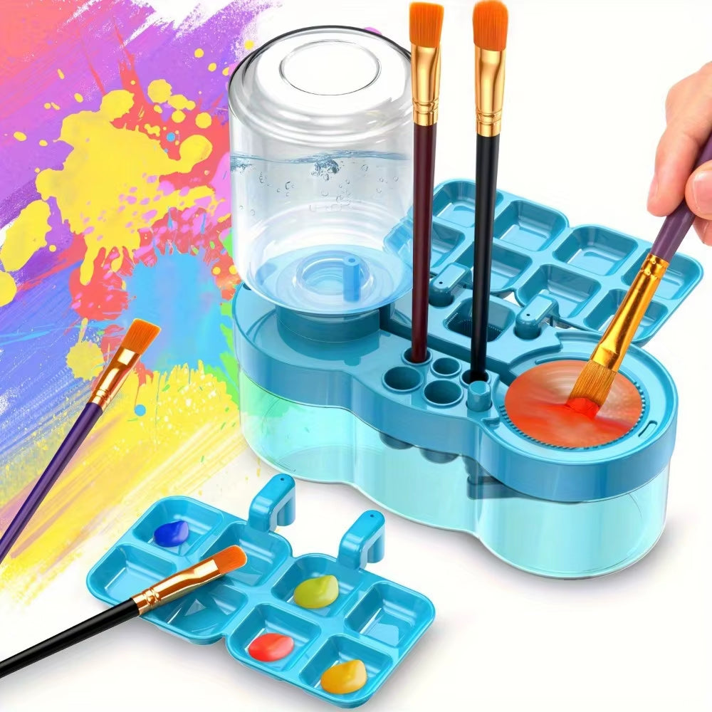 Water Cycle System Paint Brush Cleaner with Paint Palette, Paint Brush Rinse Cup Holder, Automatic Washing Tool, Art Supplies