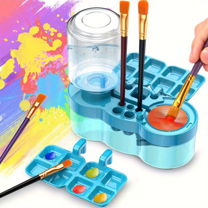 Water Cycle System Paint Brush Cleaner with Paint Palette, Paint Brush Rinse Cup Holder, Automatic Washing Tool, Art Supplies