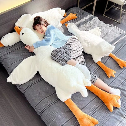 50/130Cm Giant Long Plush White Goose Toy Stuffed Lifelike Big Wings Duck Hug Massage Throw Pillow Boyfriend Cushion for Girl