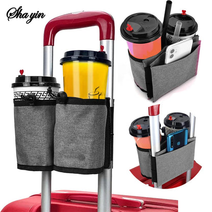 Travel Luggage Cup Holder Durable Free Hand Suitcase Drink Bag Travel Milk Tea Coffee Mugs Holder Fits All Suitcase Handles