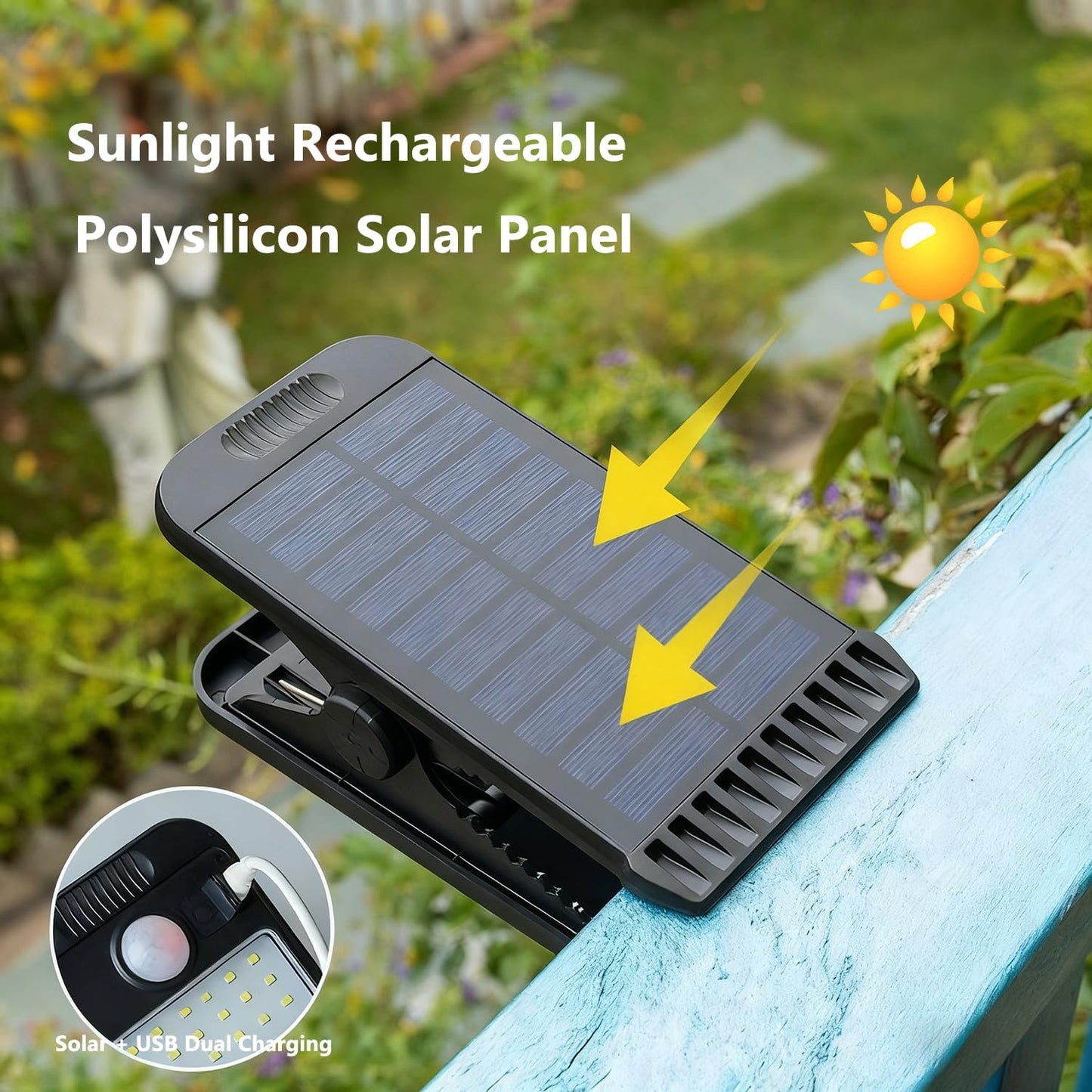 Clip on Solar Lights Outdoor Waterproof，45 Leds Solar Motion Sensor Lights Outdoor 3 Modes 3 Mounting Ways, Solar Security Lights for Fence, Wall, Patio