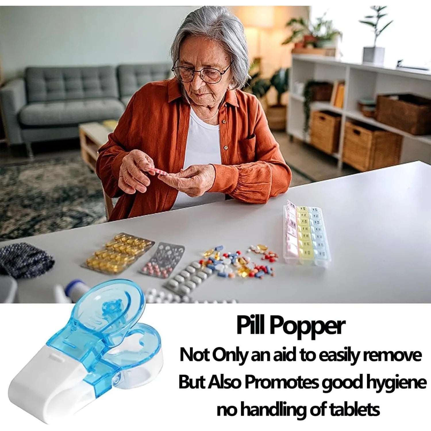 1/2 Pack Portable Pill Remover Easily Remove Pills without Contact Anti-Contamination Tablet Pill Cover Opener Auxiliary Tool
