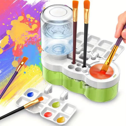 Water Cycle System Paint Brush Cleaner with Paint Palette, Paint Brush Rinse Cup Holder, Automatic Washing Tool, Art Supplies