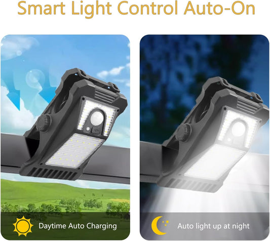 Clip on Solar Lights Outdoor Waterproof，45 Leds Solar Motion Sensor Lights Outdoor 3 Modes 3 Mounting Ways, Solar Security Lights for Fence, Wall, Patio