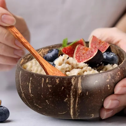 5/1PCS Natural Coconut Bowls Reusable Wooden Tableware with Spoon Dessert Fruit Salad Yogurt Coconut Bowl Home Kitchen Supplies