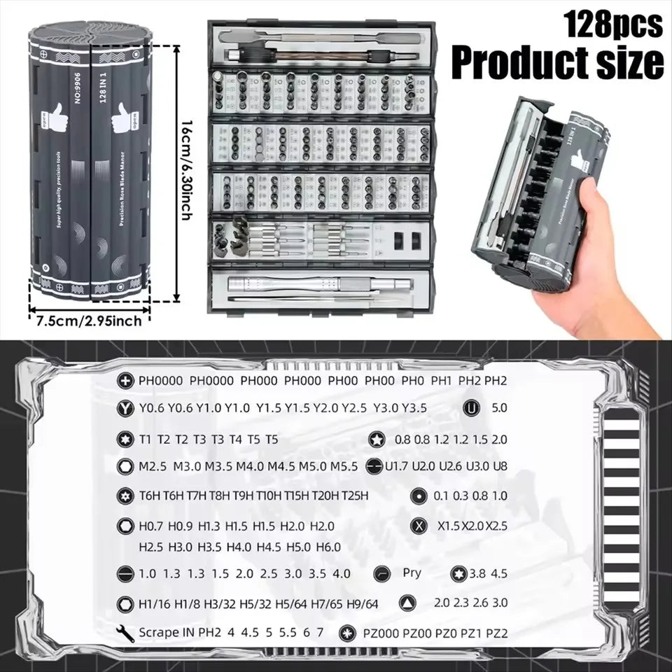 Multi-Function Precision Screwdriver Set 128 in 1 Manual Repair Tools Magnetic Phillips Torx Screw Driver Bits for Iphone PC